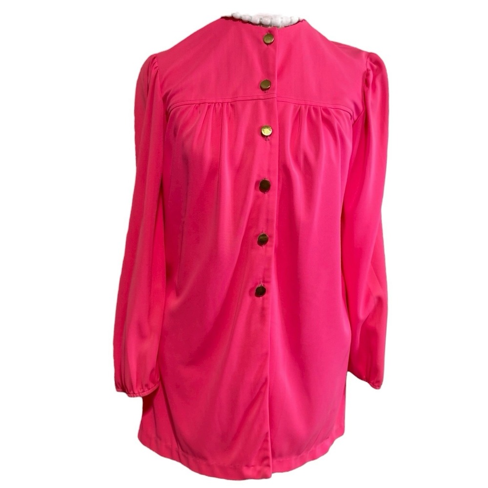 Vintage 60s Catalina Blouse House Coat Jacket Women's Size M Silky Hot Pink Cali
